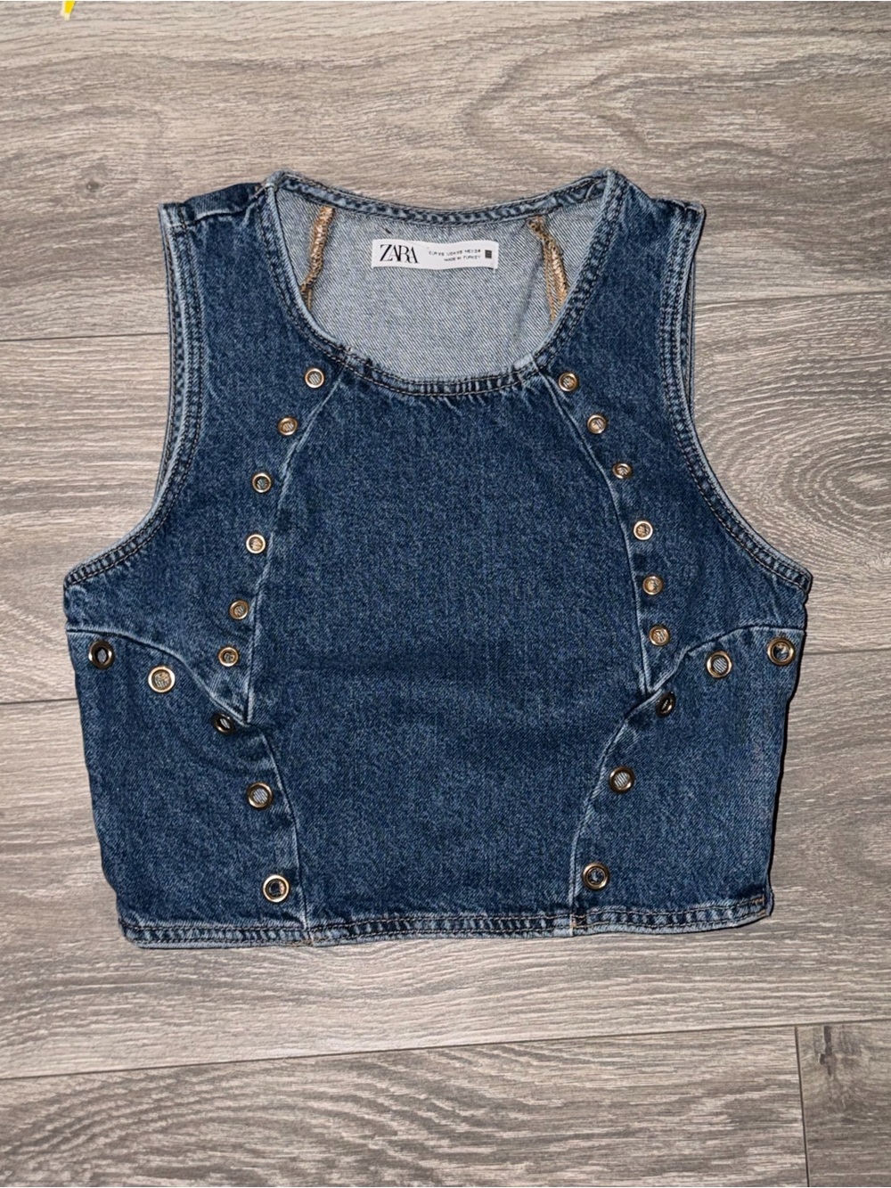 ZARA Blue Denim Snap-Accent Cropped Tank